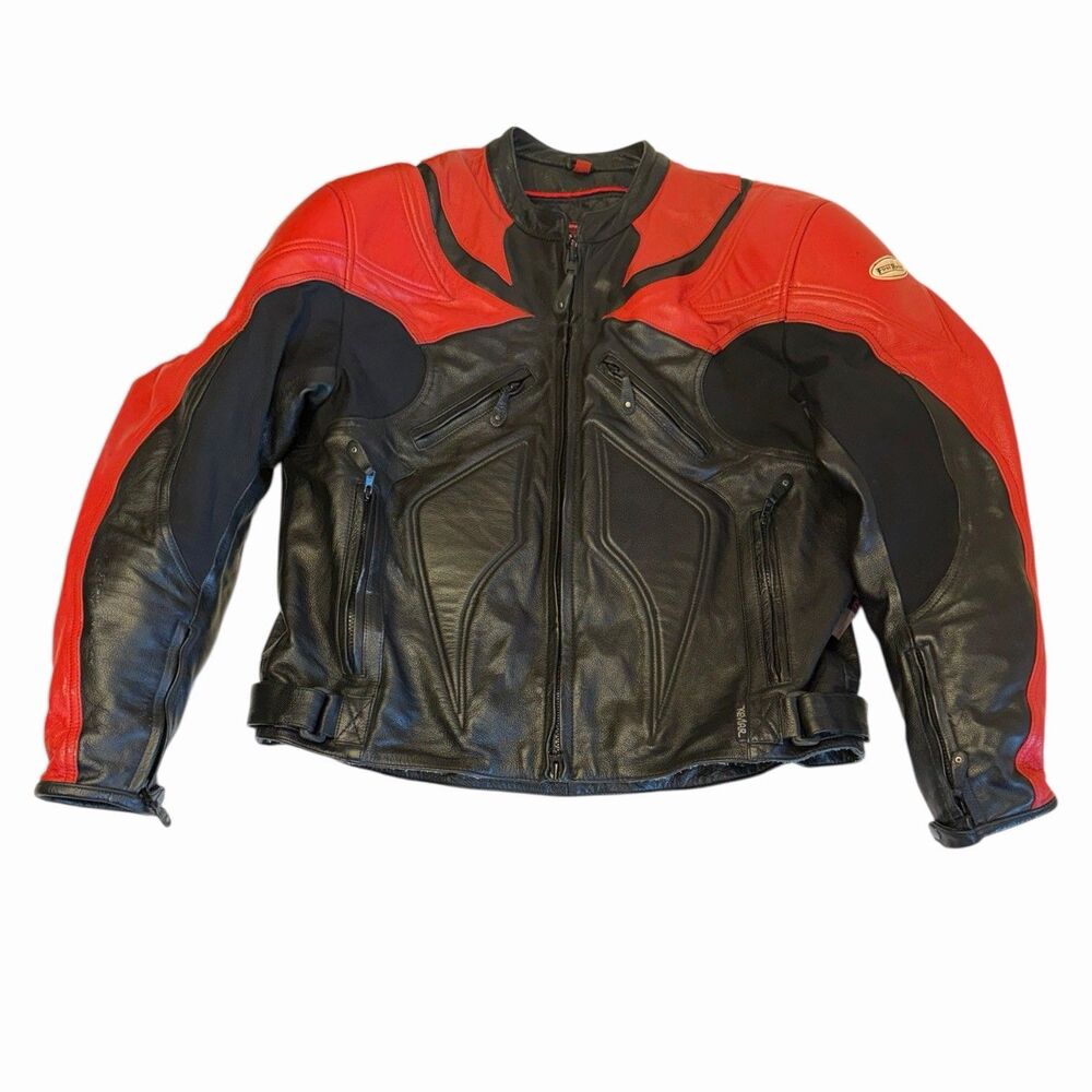 Motorcycle Leather Racing Jacket Sportbike Biker CE Armor Moto XL Red Black 🏍️